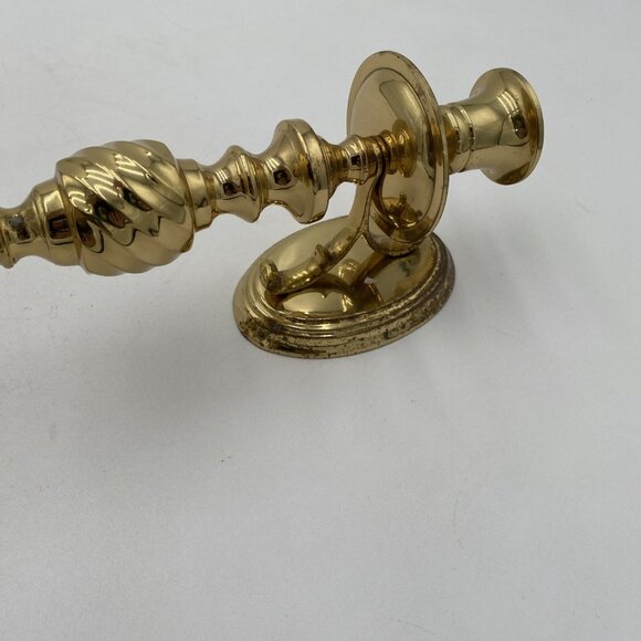 Vintage Brass Candle Sconce Plaque Decor Pair Set 2 Spindle Candlestick Gold MCM - Picture 6 of 7